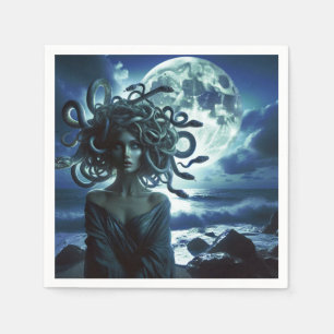 Junge hübsche Medusa bei Mond und Ozean Serviette