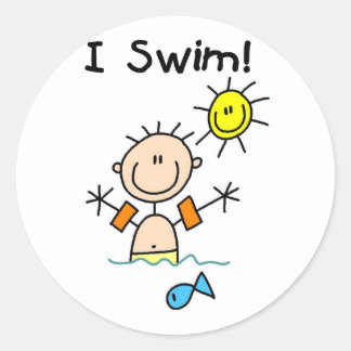 Junge ich schwimme T - Shirt und Geschenke Runder Aufkleber