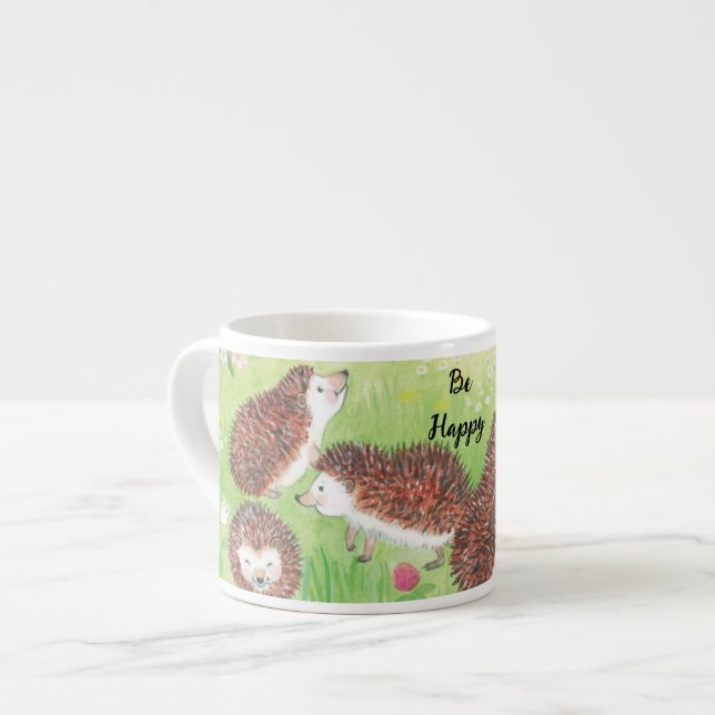 Junge Igel auf der Wiese Be Happy Espressotasse (Vorderseite Links)