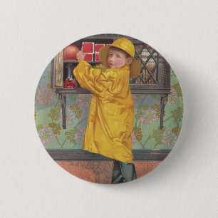 Junge im Regenmantel Button