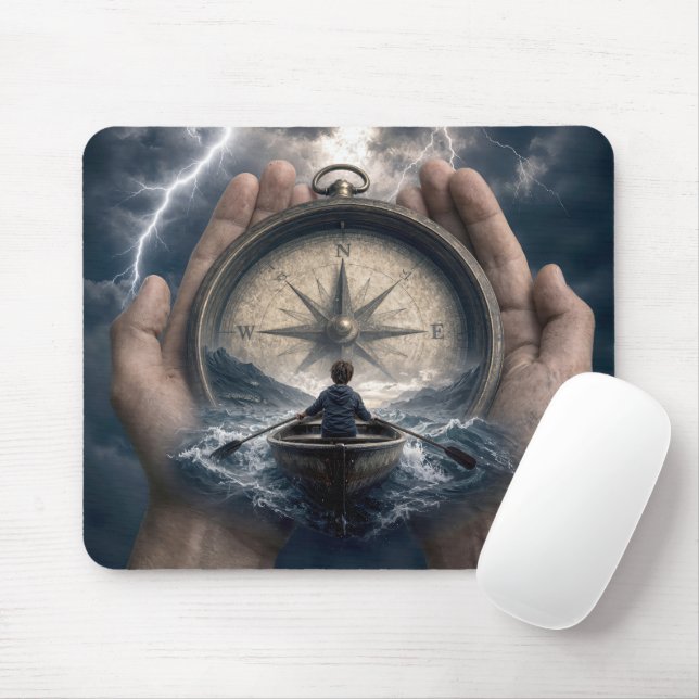 Junge im Ruderboot, geführt von Kompass Mousepad (Mit Mouse)