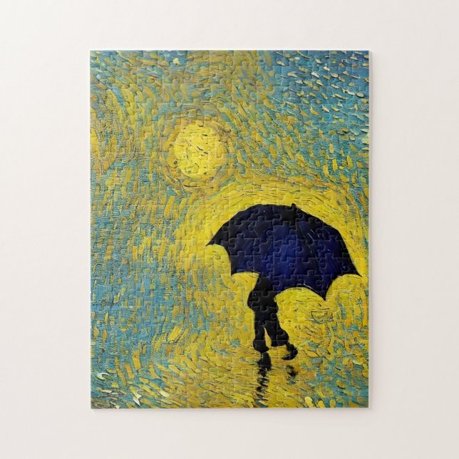 Junge Impressionistin mit Sonnenschirm am Sonnenun Puzzle (Vertikal)