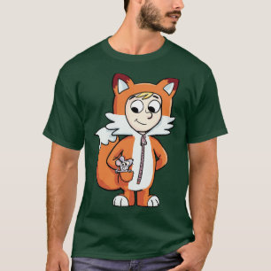 Junge in einem Fuchskostüm mit einer Maus in seine T-Shirt
