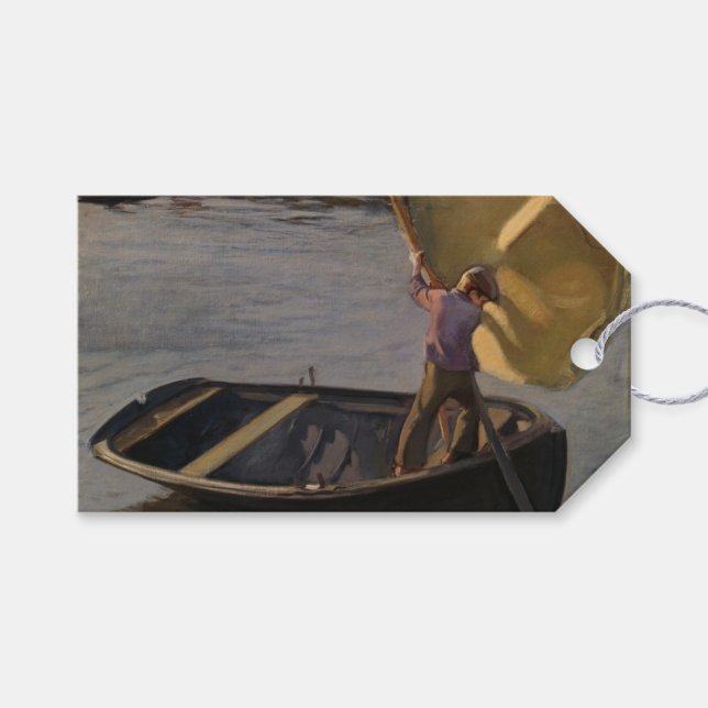 Junge in einem Sailboat am Fluss (von Magnus Encke Geschenkanhänger (Vorderseite (Horizontal))