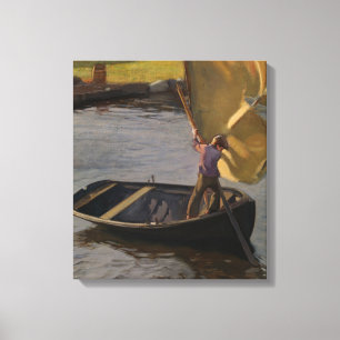 Junge in einem Sailboat am Fluss (von Magnus Encke Leinwanddruck
