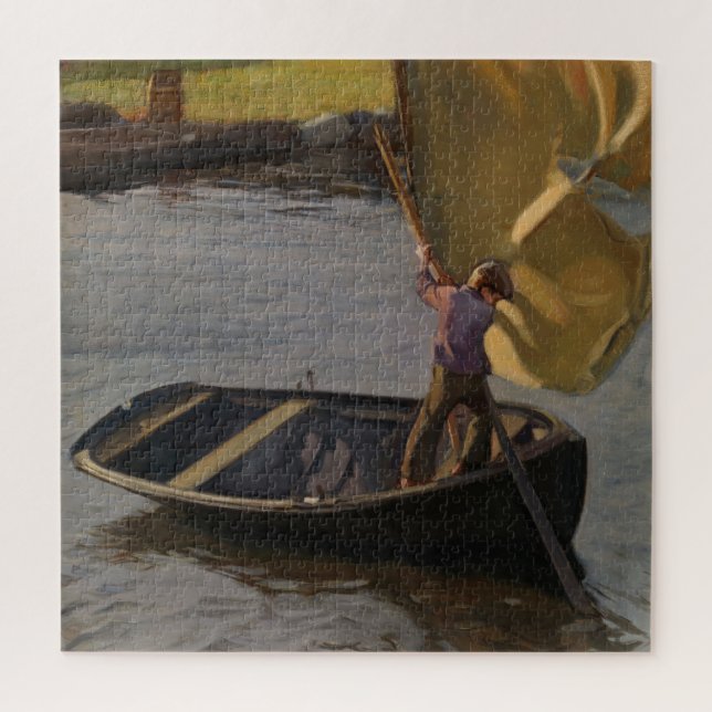 Junge in einem Sailboat am Fluss (von Magnus Encke Puzzle (Vertikal)