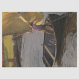 Junge in einem Sailboat am Fluss (von Magnus Encke Seidenpapier