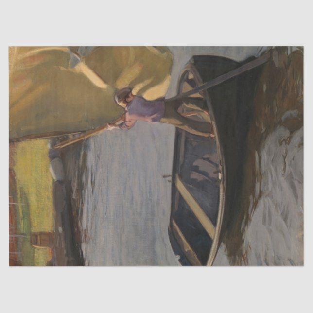 Junge in einem Sailboat am Fluss (von Magnus Encke Seidenpapier (Vorderseite)