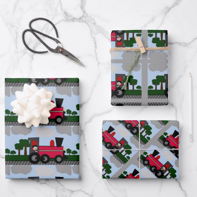 Junge in einem Zug, jedes Mal Wrapping Paper Geschenkpapier Set (Vorderseite)