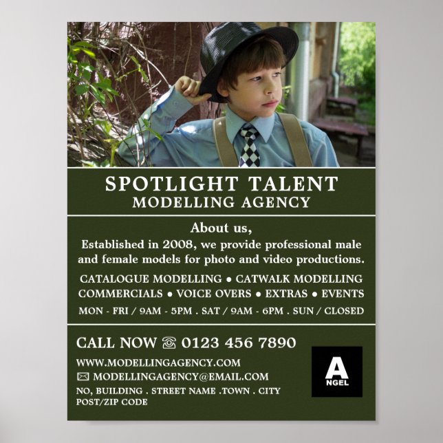 Junge in Hut, Modellieragentur, Model Agent Poster (Vorne)