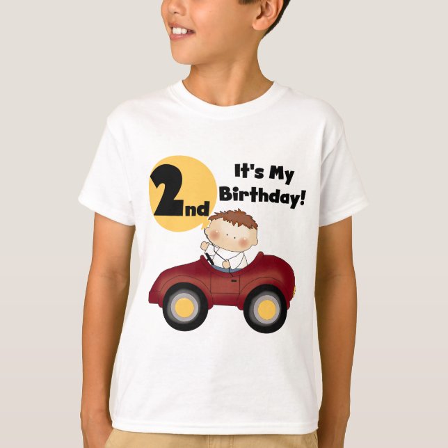 Junge in Red Car 2. Geburtstag Hemden und Geschenk T-Shirt (Vorderseite)