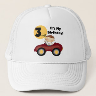 Junge in Red Car 3. Geburtstag T - Shirt und Gesch Truckerkappe