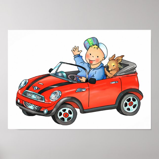 Junge in Red Toy Car - Poster (Vorne)