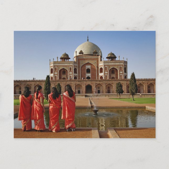 Junge indische Damen und Humayun's Tomb, Delhi, Postkarte (Vorderseite)