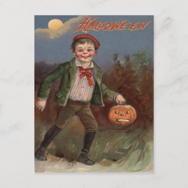 Junge Jack O Lantern Süßigkeiten oder Saures Postkarte (Vorderseite)