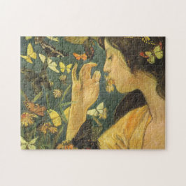 Junge japanische Frau mit schönen Schmetterlingen Puzzle