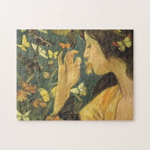 Junge japanische Frau mit schönen Schmetterlingen Puzzle