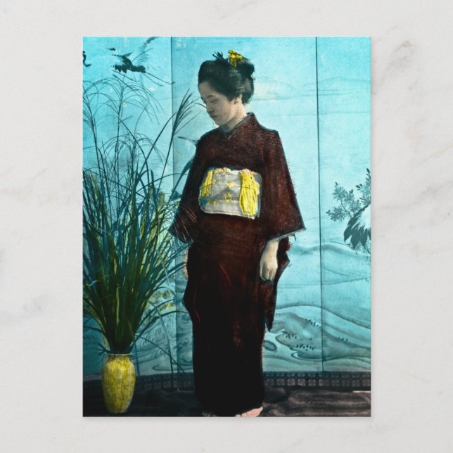 Junge japanische Girl Vintag Hand Kimono Postkarte (Vorderseite)