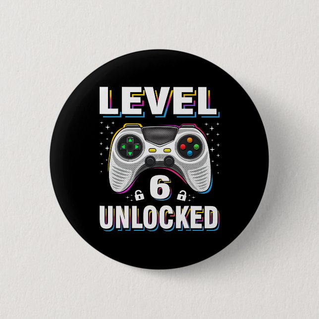 Junge Junge Junge Stufe 6 Entsperrter Video-Gamer  Button (Vorderseite)