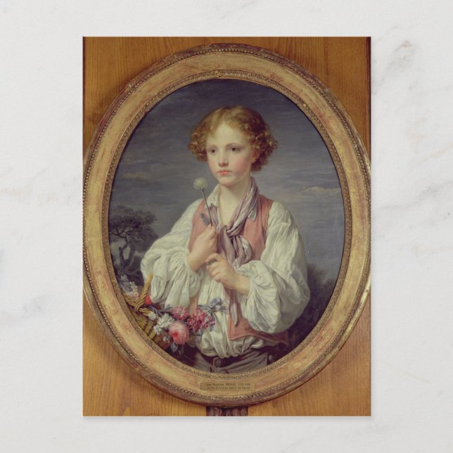 Junge Junge mit einem Korb aus Blume Postkarte (Vorderseite)