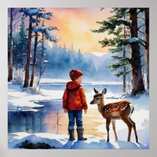 Junge Junge mit Hirsch Poster