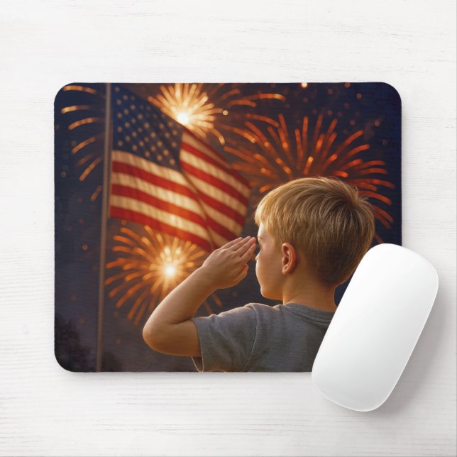 Junge Junge Saluting der amerikanischen Flagge Mousepad (Mit Mouse)