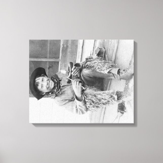 Junge Junge verkleidet als Cowboy mit Spielzeug Leinwanddruck (Vorderseite)