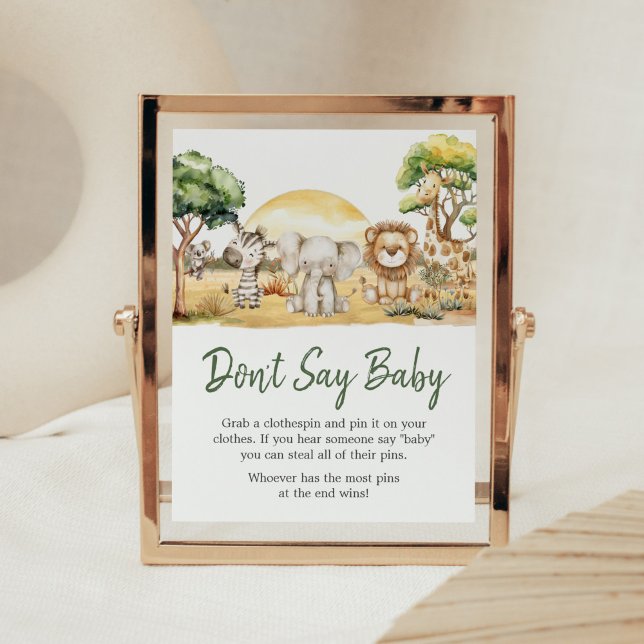 Junge Jungle Safari Tiere sagen nicht Baby Poster (Safari Baby Shower Don't Say Baby Sign)
