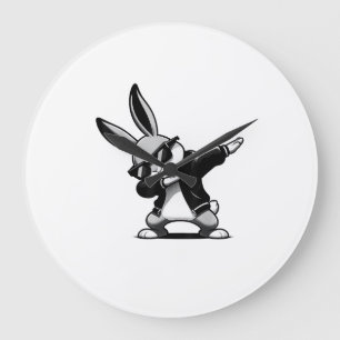 Junge Kind Ostertag Dabbing Bunny Kaninchen Hip Ho Große Wanduhr