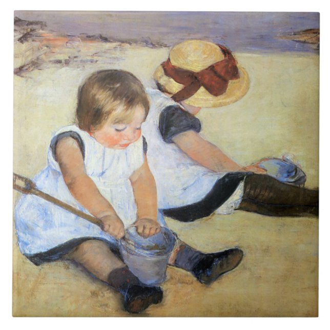 Junge Kinder, die am Strand spielen (Mary Cassatt) Fliese (Vorderseite)