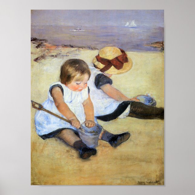 Junge Kinder, die am Strand spielen (Mary Cassatt) Poster (Vorne)