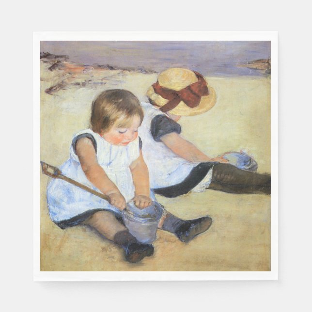 Junge Kinder, die am Strand spielen (Mary Cassatt) Serviette (Vorderseite)