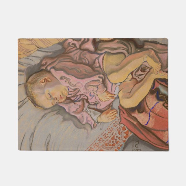 Junge Kinder schlafen auf einem Kissen Fußmatte (Vorderseite)