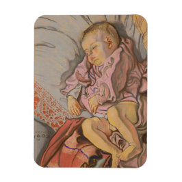 Junge Kinder schlafen auf einem Kissen Magnet