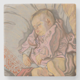 Junge Kinder schlafen auf einem Kissen Steinuntersetzer