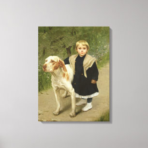 Junge Kinder und ein großer Hund (Öl auf Leinwand) Leinwanddruck