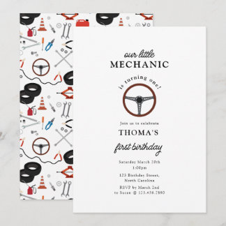 Junge Kindergeburtstag für Fahrzeugmechanik Einladung