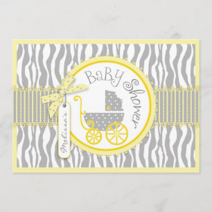 JUNGE Kinderwagen, Zebra-Druck, gelbe Babyparty Einladung