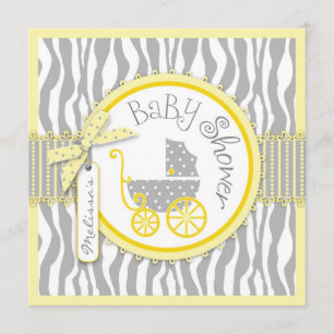 JUNGE Kinderwagen, Zebra-Druck, gelbe Babyparty Einladung