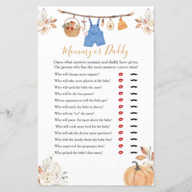 Junge Kleidung Pumpkin Baby Dusche Mommy oder Dadd (Vorderseite)