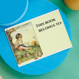 Junge las unter Baum mit Kaninchen Rechteckiger Aufkleber