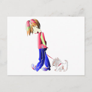 Junge laufen niedliche Hunde digitale Kunst Postkarte