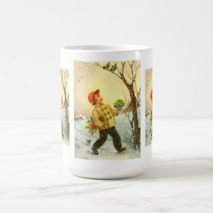 Junge läuft im Schnee Tasse