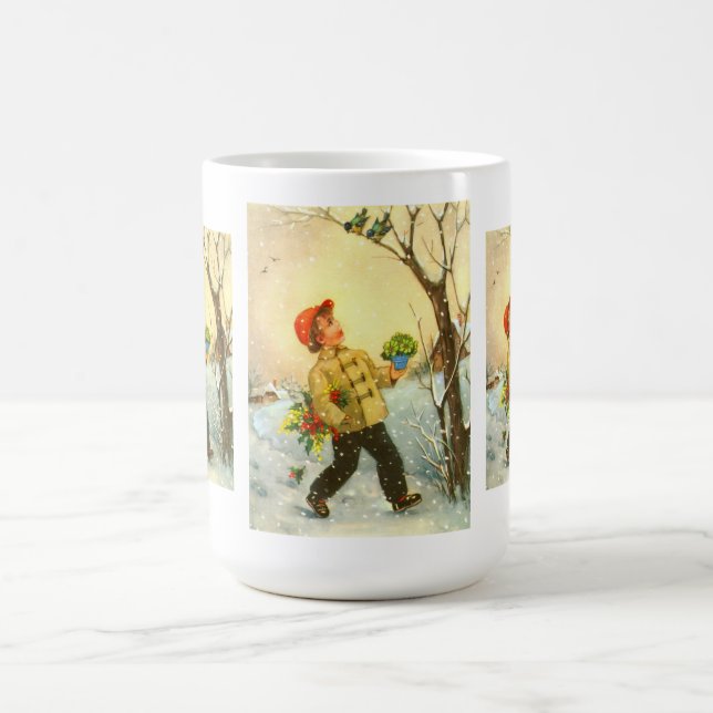 Junge läuft im Schnee Tasse (Mittel)