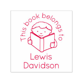 Junge lesen Buch Name Kinderbibliothek Briefmarke Permastempel