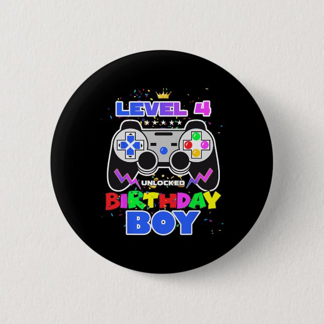 Junge Level 4 Unlock Video Game 4. Geburtstag Game Button (Vorderseite)