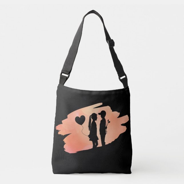 Junge Liebe Girl and Boy Silhouette Tragetaschen Mit Langen Trägern (Vorderseite)