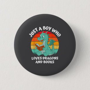 Junge liebt Drachen Bücher Kinder Button