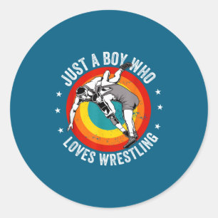 Junge liebt Wrestling lustiger Wrestler Runder Aufkleber
