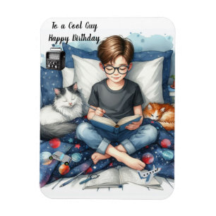 Junge liest Bücher mit Katzen Geburtstag Magnet
